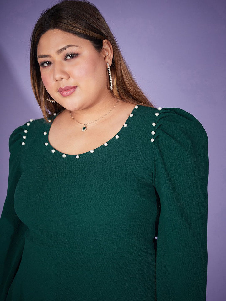 SASSAFRAS Curve Green Plus Size Top With Bell Bottom Trouser