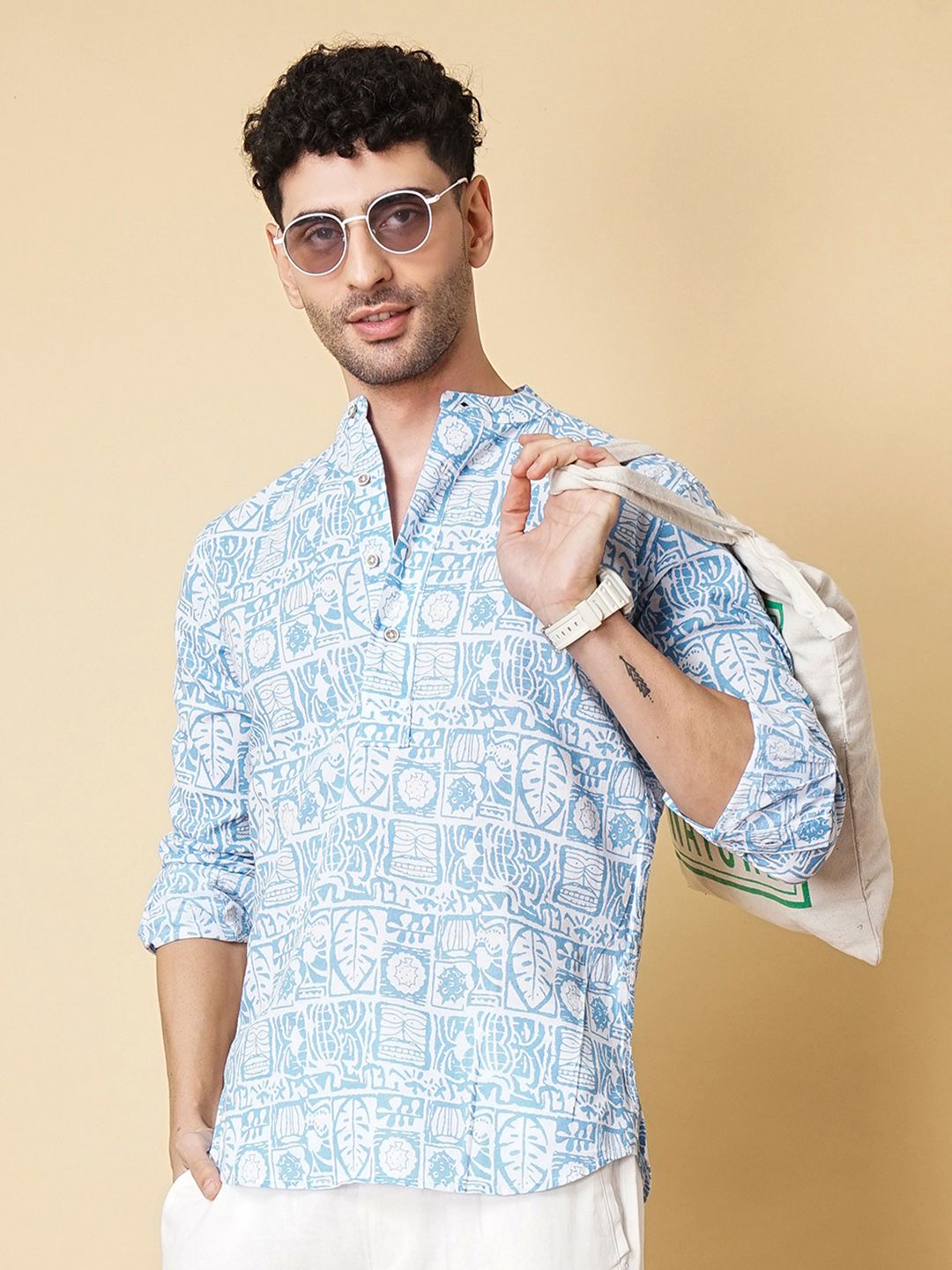 The Indian Garage Co Men Blue Ethnic Motifs Printed Casual Shirt