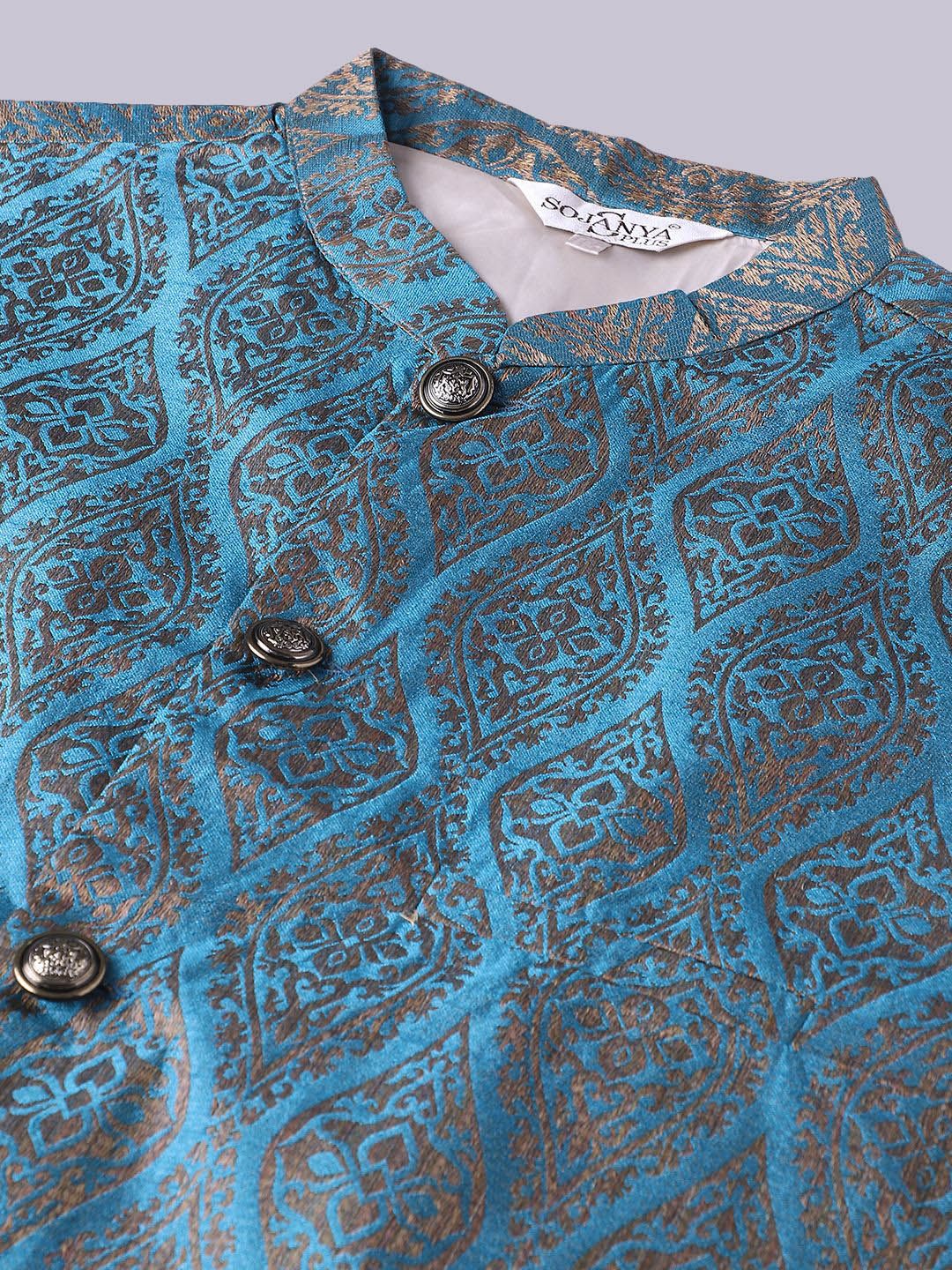 SOJANYA PLUS Ethnic Motifs Woven Design Kurta With Pyjamas & Nehru Jacket