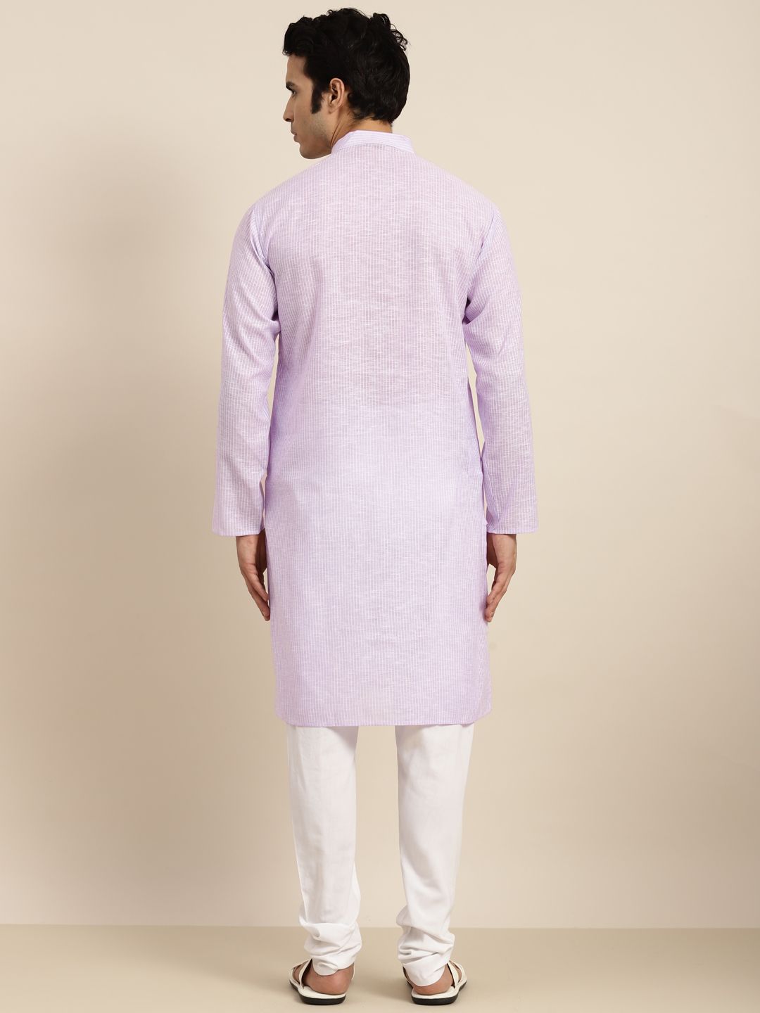 Anug by SOJANYA Men Purple Striped Pure Cotton Kurta