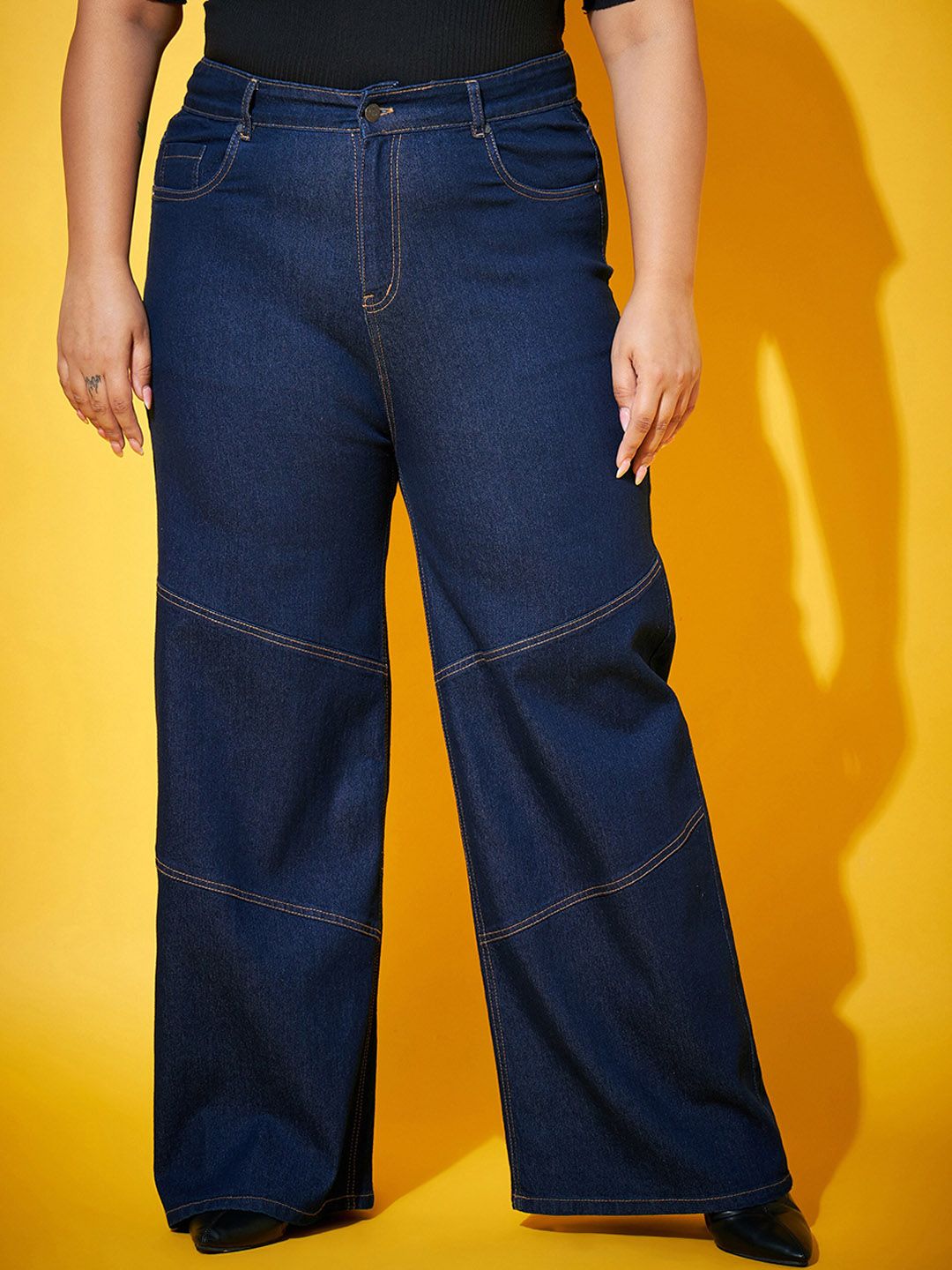SASSAFRAS Curve Women Navy Blue Mid-Rise Comfort Straight Fit Stretchable Jeans