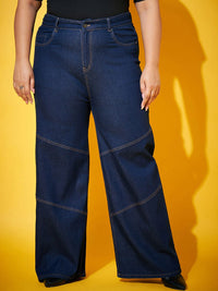 SASSAFRAS Curve Women Navy Blue Mid-Rise Comfort Straight Fit Stretchable Jeans