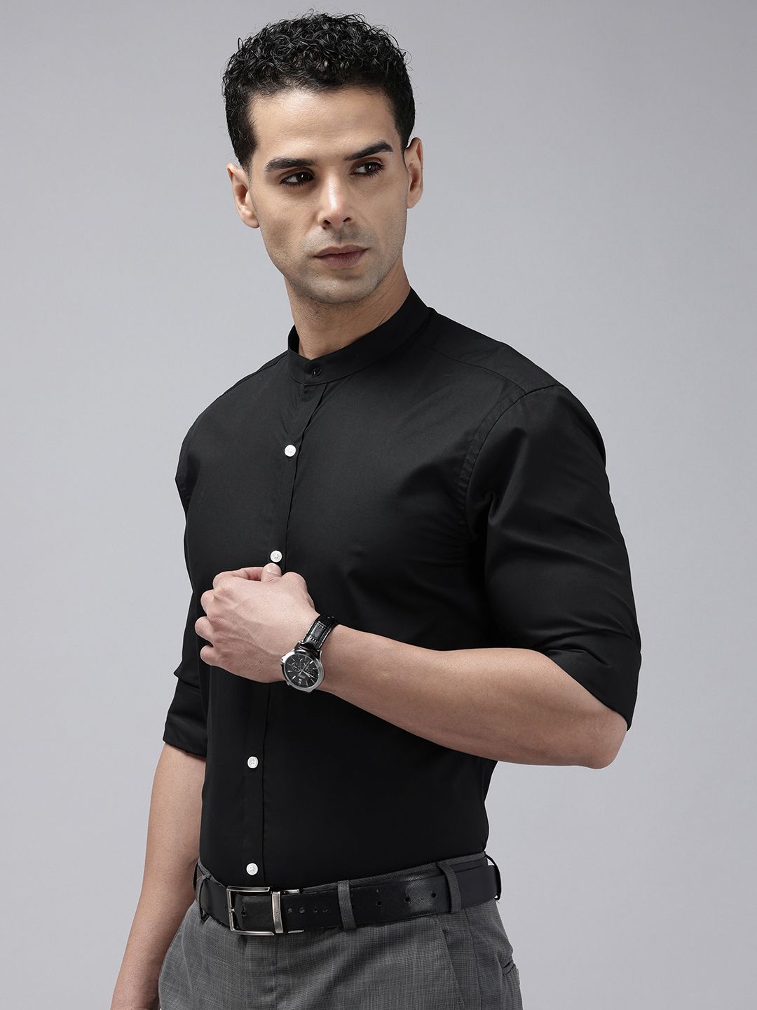 Park Avenue Slim Fit Mandarin Collar Opaque Pure Cotton Formal Shirt