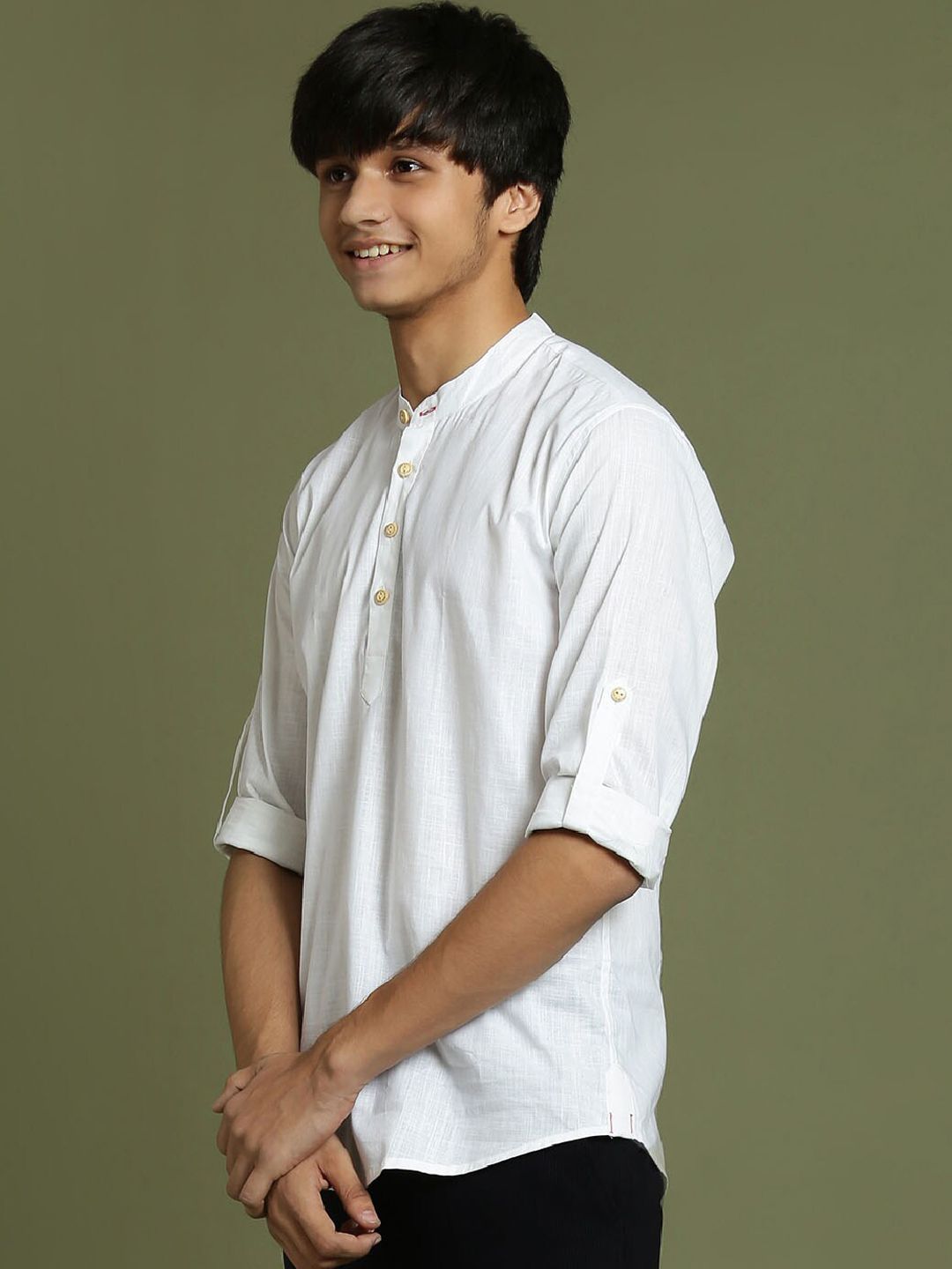 VASTRAMAY Boys Band Collar Roll-Up Sleeves Kurta