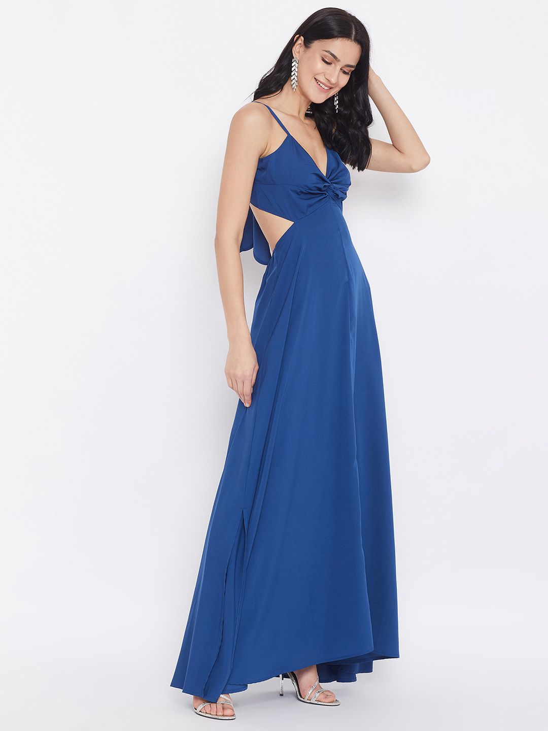 Berrylush Women Blue Solid Maxi Dress