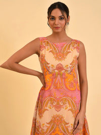 W Orange Ethnic Motifs Printed A-Line Midi Dress
