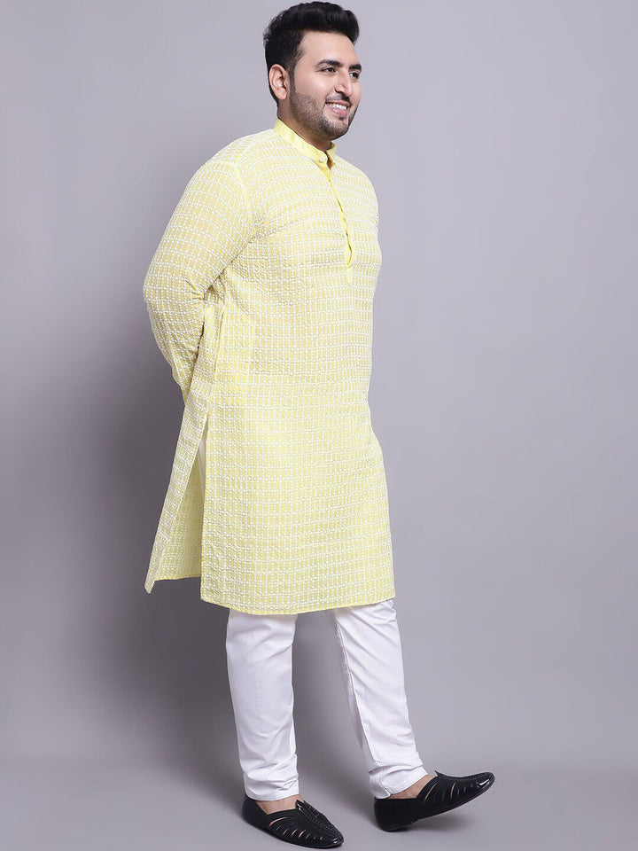 SOJANYA PLUS Plus Size Pure Cotton Straight Kurta With Pyjamas & Printed Nehru Jacket
