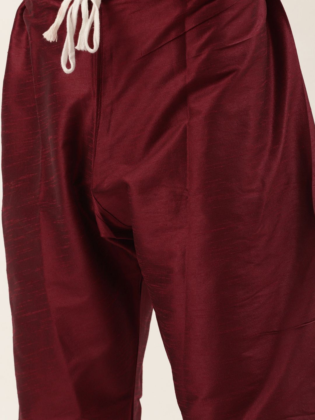 SOJANYA Men Maroon Thread Work Kurta with Churidar & Nehru Jacket