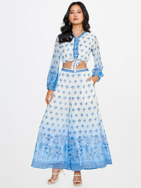 Global Desi Blue & White Printed Top with Palazzo