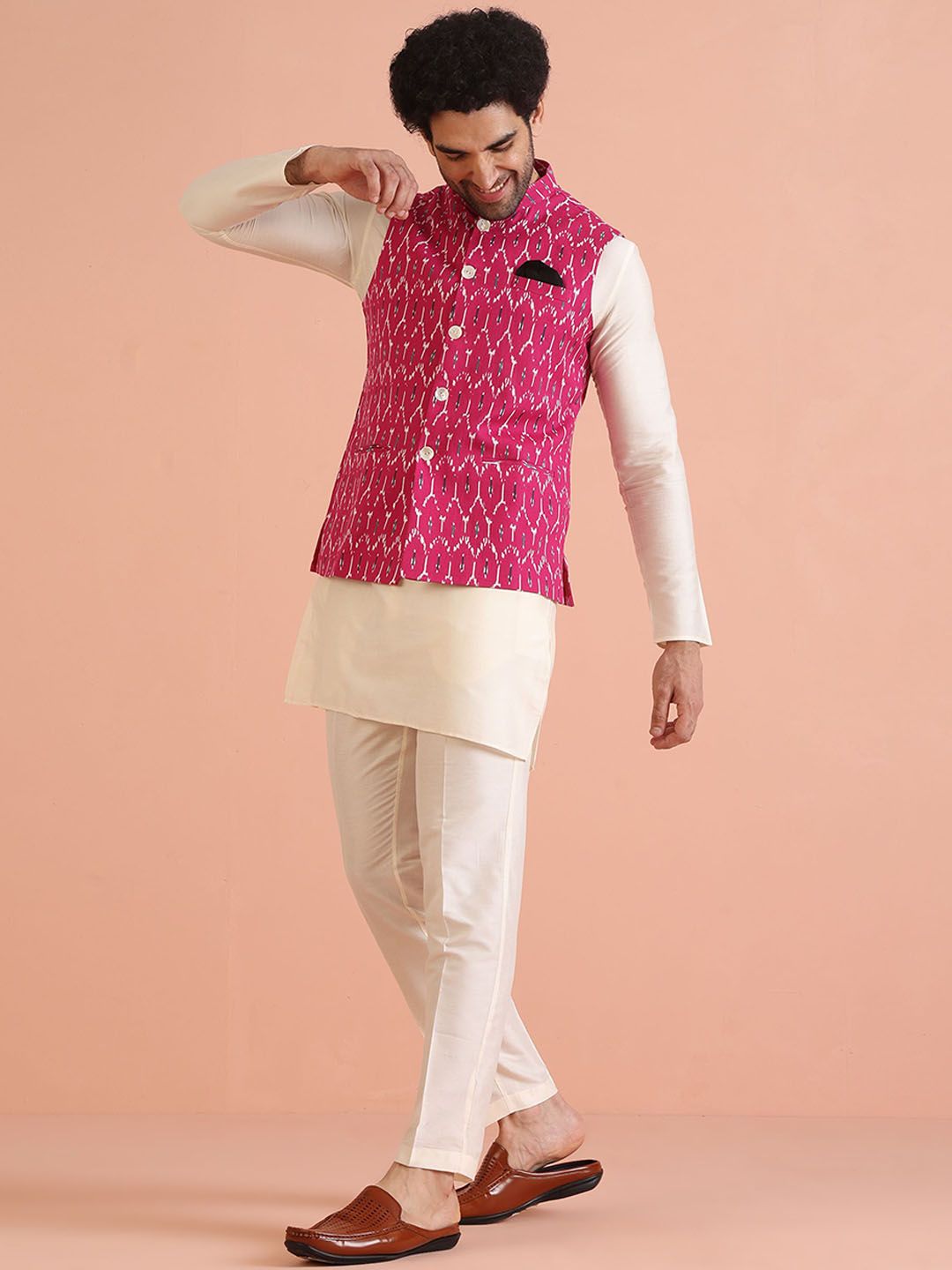 Kisah Men Mandarin Collar Printed Nehru Jacket