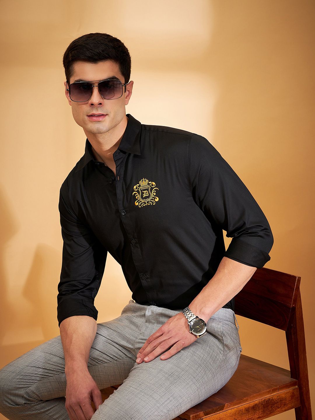 DENNISON Regular Fit Spread Collar Full Sleeves Cotton Smart Shirt