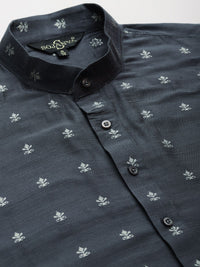 SOJANYA Men Charcoal Ethnic Motifs Kurta with Churidar & Nehru Jacket