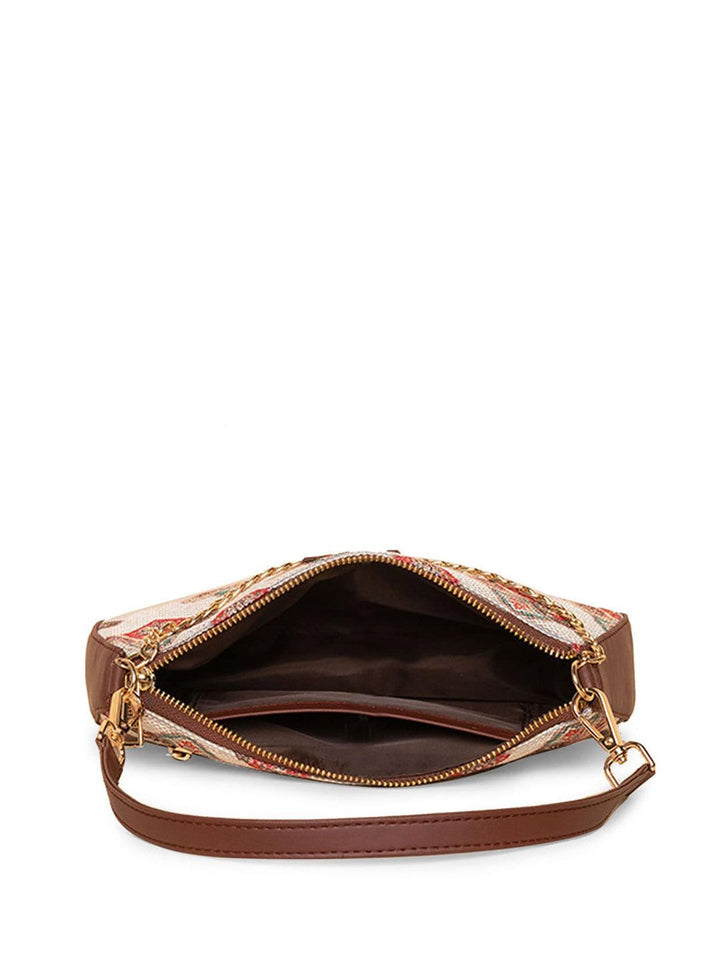 ZOUK Ethnic Motifs Printed Bowling Baguette Bag Handbags