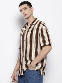 The Indian Garage Co Men Textured Open Weave Knitted Relaxed Fit Shirt