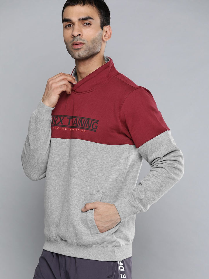 HRX by Hrithik Roshan Men Grey & Maroon Colourblocked Training Sweatshirt