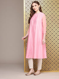 House of Pataudi Three-Quarter Sleeves Round Neck A-Line Rozana Kurta