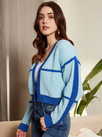 Berrylush Striped Crop Front Open Acrylic Sweater
