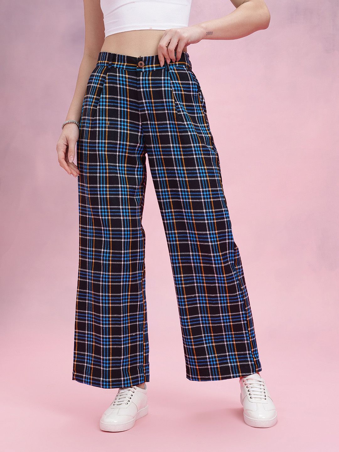DressBerry Women Checked Pleated Trousers
