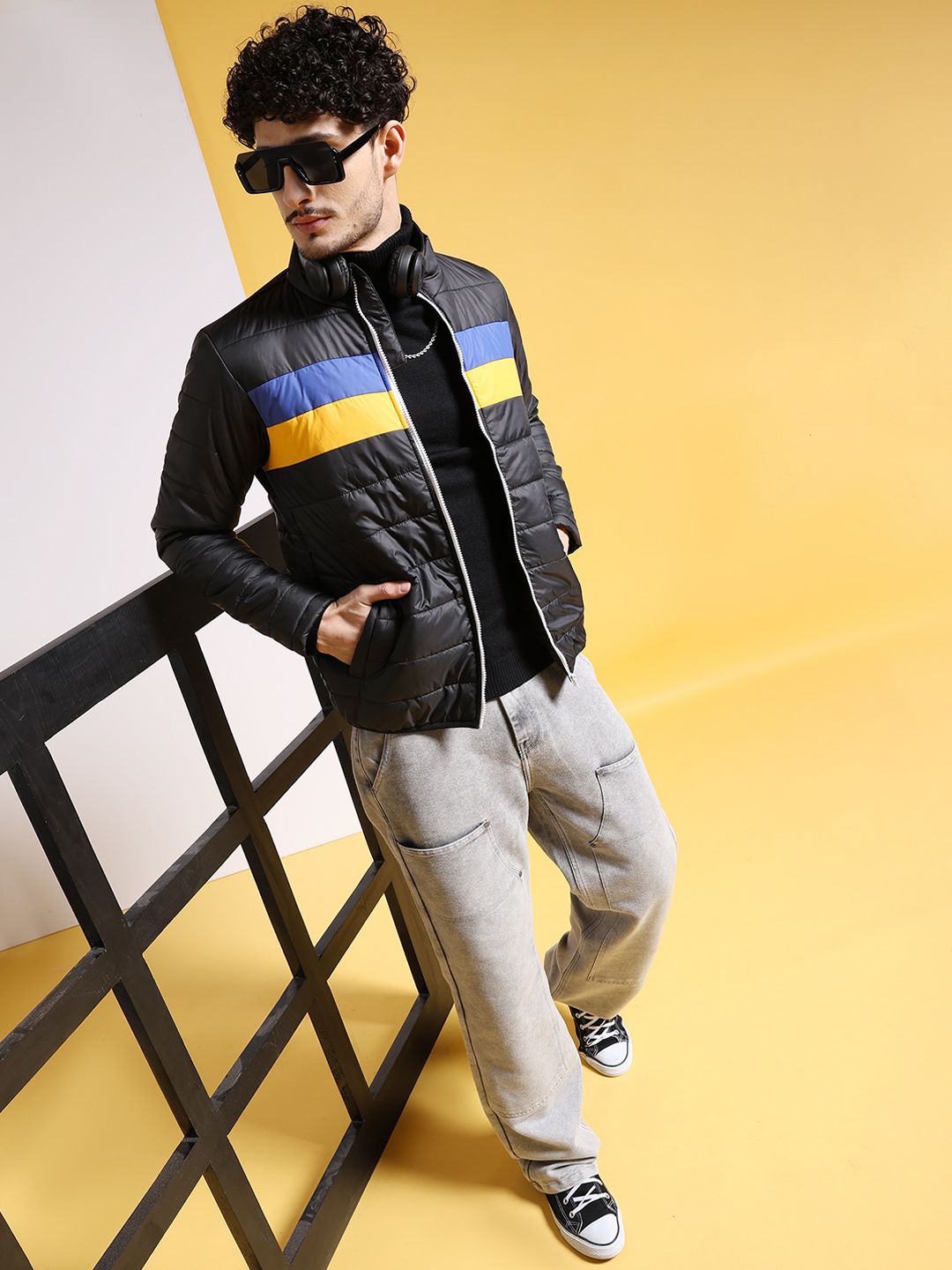 The Indian Garage Co Men Colourblock Regular Fit Puffer Jacket