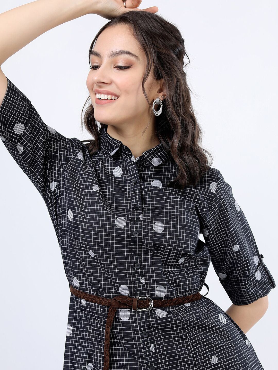 Vishudh Black Checked Shirt Dress
