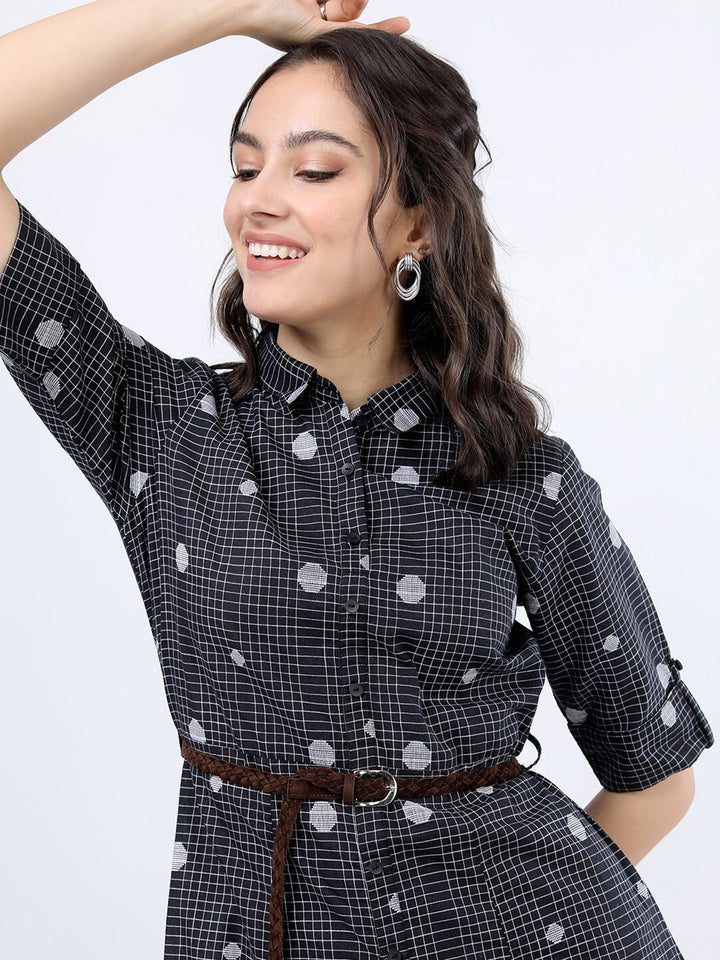 Vishudh Black Checked Shirt Dress