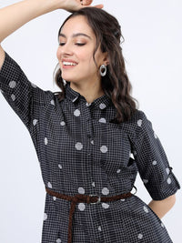 Vishudh Black Checked Shirt Dress