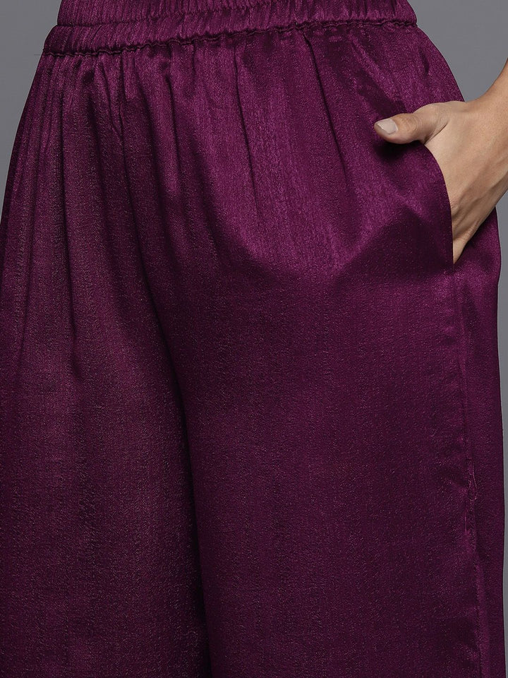 Libas Women Purple Floral Embroidered Sequinned Kurta  with Palazzos & Dupatta