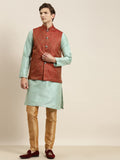 SOJANYA Kurta Hijau Laut Lelaki & Merah Karat dengan Jaket Churidar & Nehru