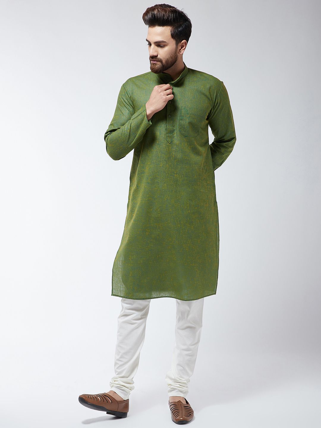 SOJANYA Lelaki Hijau Solid Kurta Lurus