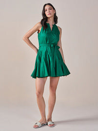 AND Mandarin Collar Sleeveless Belted Cotton Fit & Flare Dress