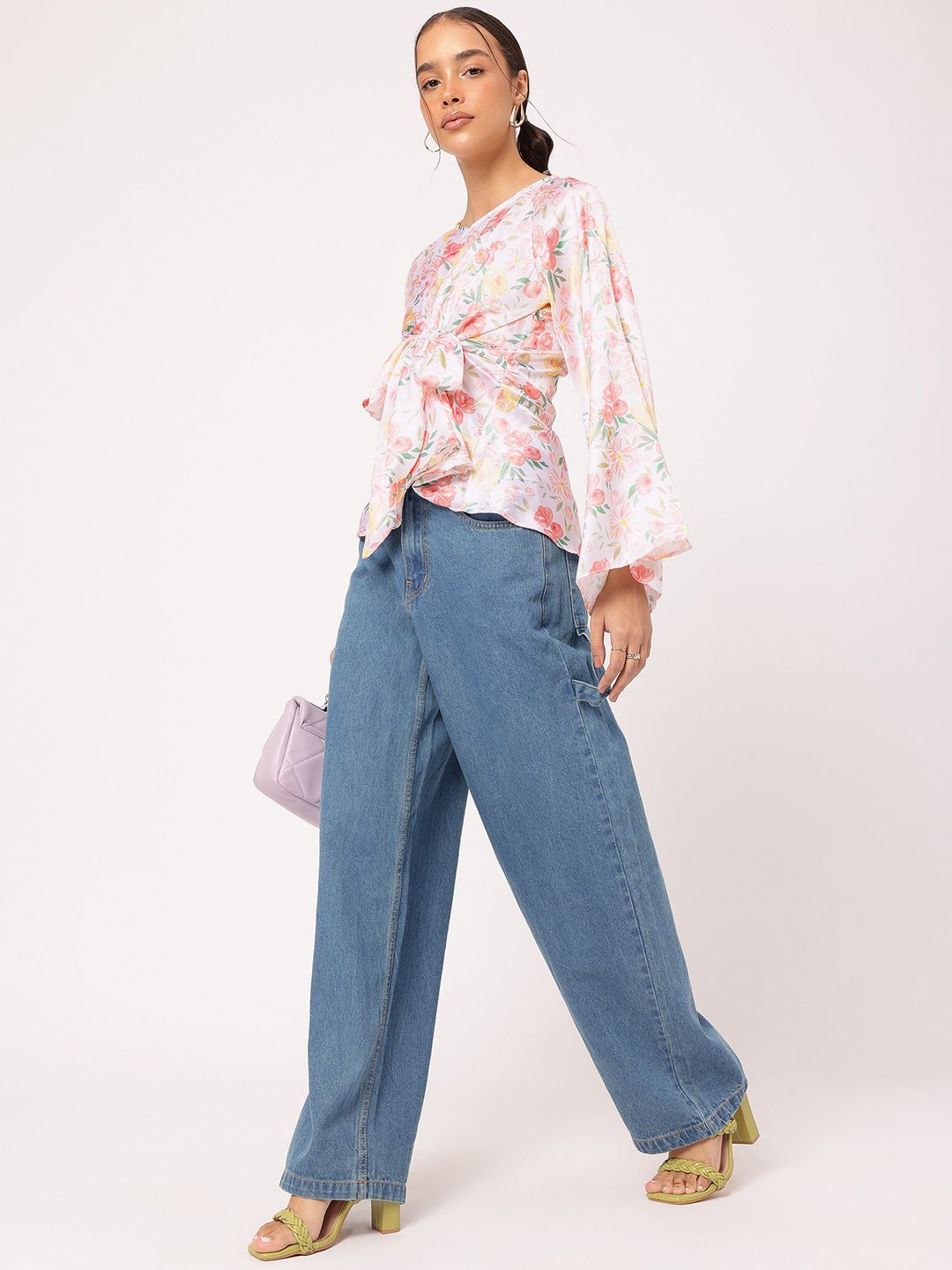 DressBerry Glam Groove Floral Printed Tie-Up Flared Sleeve Top