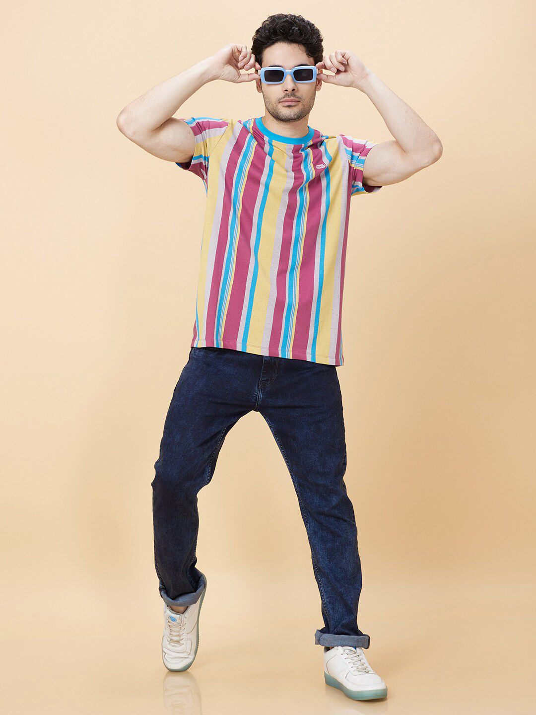 Being Human Striped Cotton Slim Fit Casual T-shirt