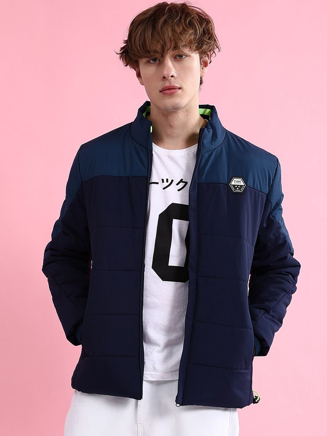 The Indian Garage Co Men Colourblock Zip-Front Regular Fit Puffer Jacket