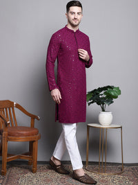 Jompers Geometric Self Design Sequinned Pure Cotton Straight Kurta With Pyjamas