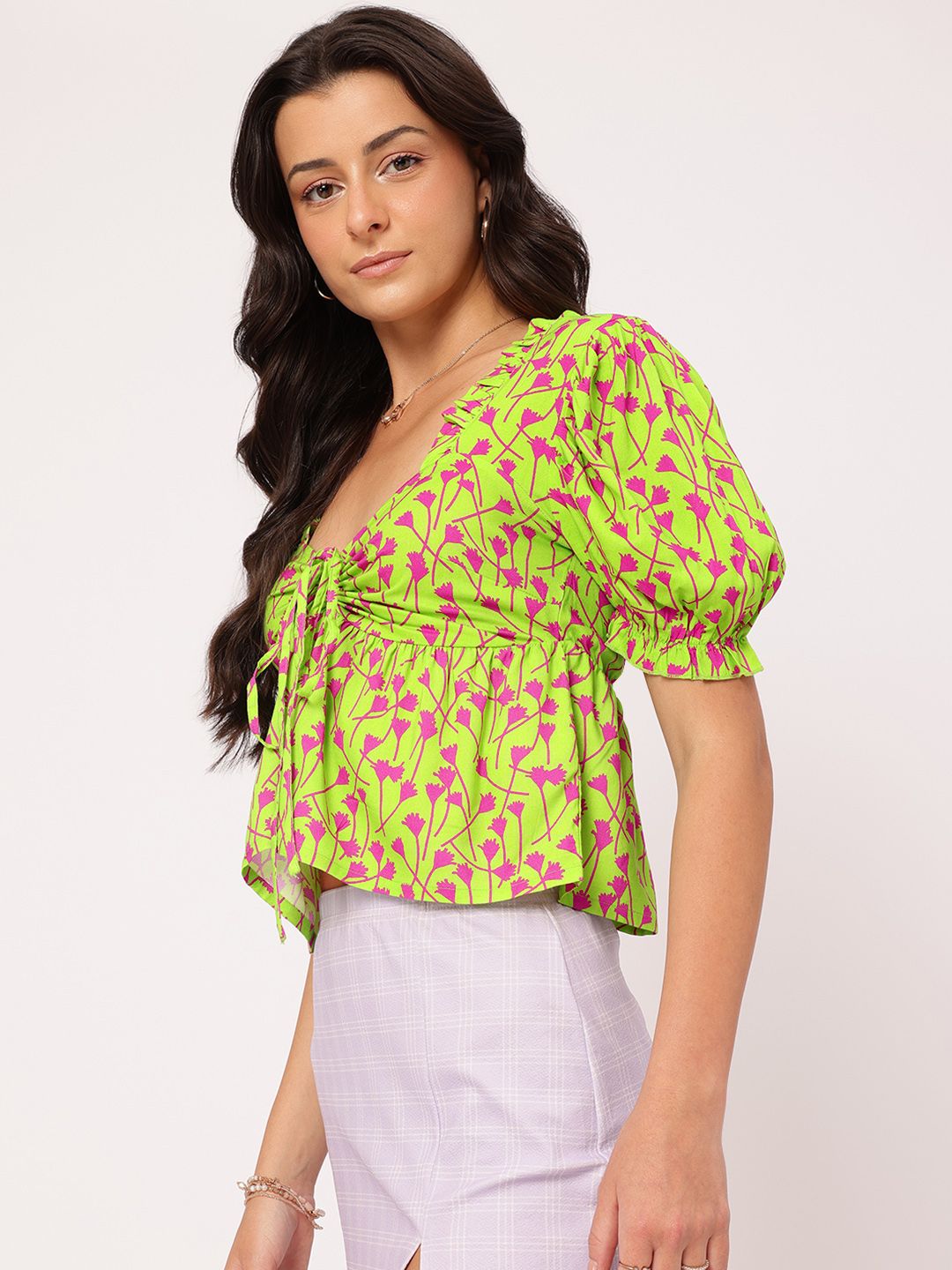 DressBerry Garden Glam Floral Tie-Up Empire Top