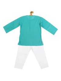 VASTRAMAY Boys Turquoise Blue Pure Cotton Kurta with Pyjamas