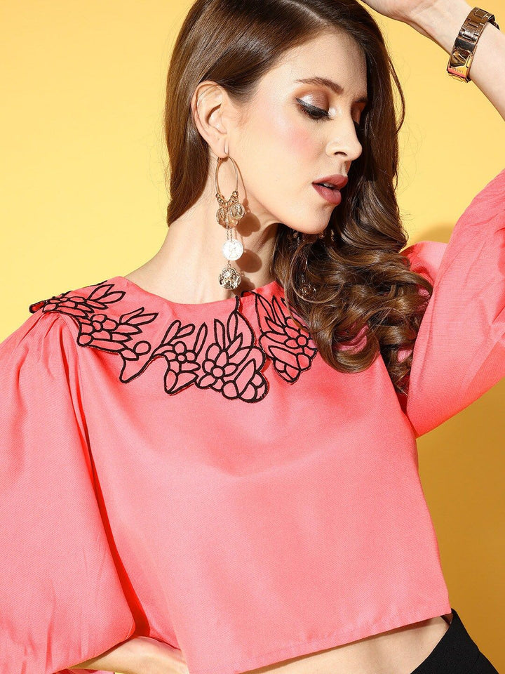 SASSAFRAS Pretty Pink Solid Zoom Friendly Collar Top