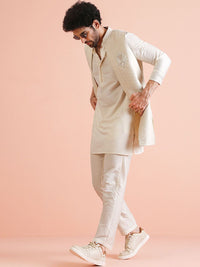 KISAH Men Zari Regular Fit Woven Design Kurta Nehru Jacket Trouser Set