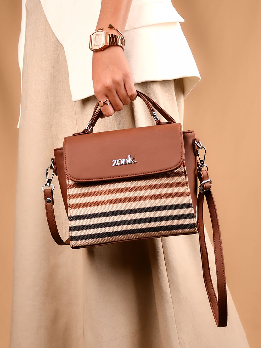 ZOUK Qutub Stripes Structured Handheld Bag