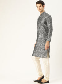SOJANYA Men Grey & Black Woven Design Straight Kurta