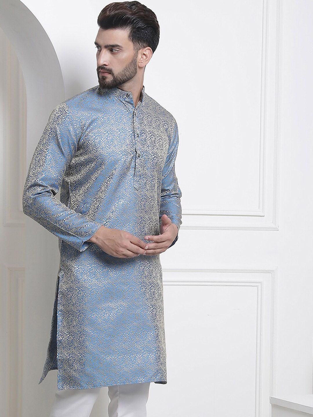 SOJANYA Motif Etnik Rekaan Tenun Kurta Kolar Mandarin