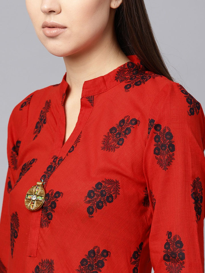 SOJANYA Kurta Bercetak A-Line Wanita Merah & Hitam