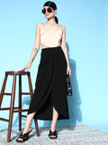 Berrylush Women Black Solid High Waist Draped Tulip Skirt