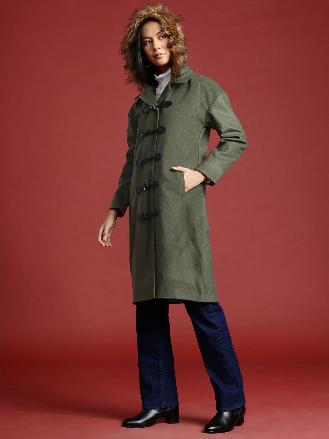 all about you Faux Fur Trim Toogle Closure Parka Coat