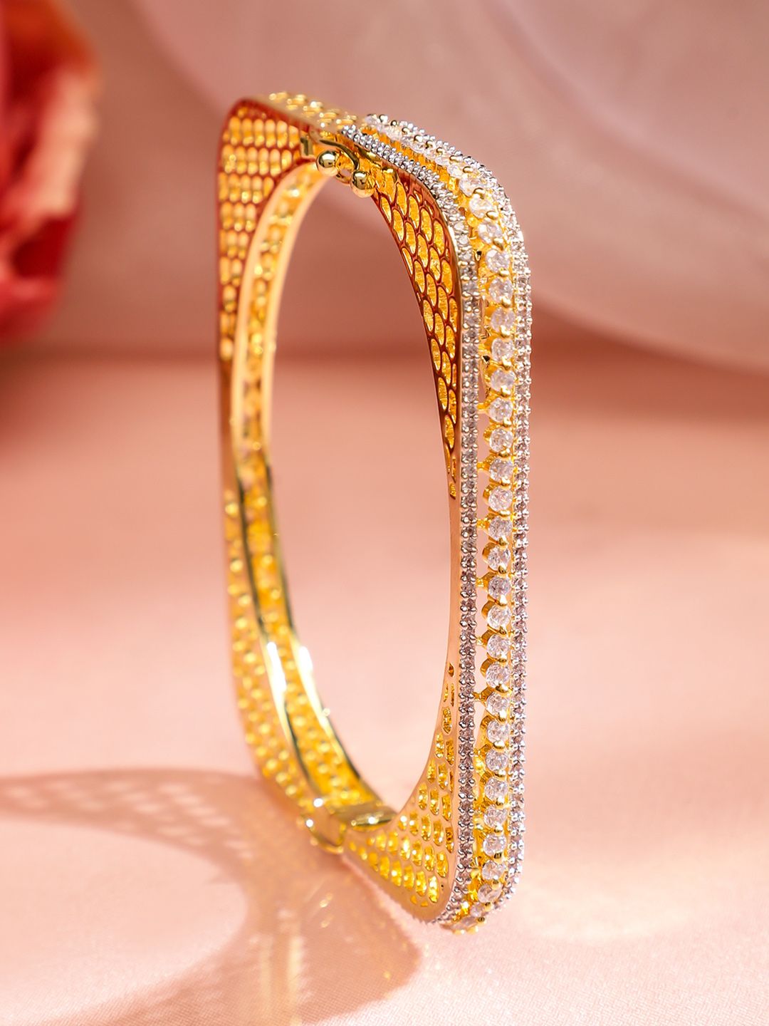 Rubans Brass Cubic Zirconia Gold-Plated Bangle-Style Bracelet