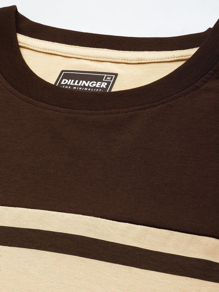 DILLINGER Men Striped Colourblocked Drop-Shoulder Sleeves Oversized Pure Cotton T-shirt