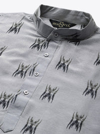 Sojanya Lelaki Grey & Black Ikat Woven Design Pure Cotton Kurta