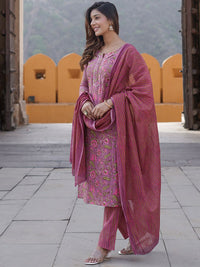 KALINI Floral Printed Pure Cotton Kurta with Trousers & With Dupatta