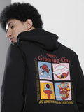 The Indian Garage Co Men Black Back Print Hooded Sweatshirt