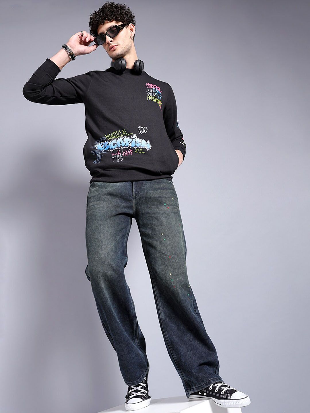 The Indian Garage Co Men Mid-Rise Loose Baggy Fit Stretchable Jeans